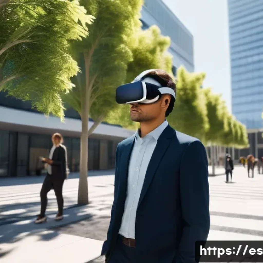 VR 활용한 도시 계획 - **Prompt:** A young urban planner, wearing sleek, futuristic VR goggles, stands in a brightly lit, b...