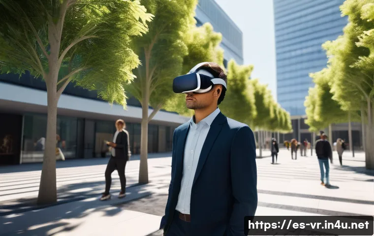 VR 활용한 도시 계획 - **Prompt:** A young urban planner, wearing sleek, futuristic VR goggles, stands in a brightly lit, b...