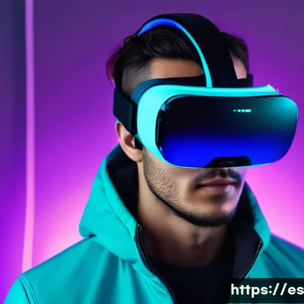 VR 하드웨어 기술 - A futuristic virtual reality headset designed with ultra-lightweight materials and ergonomic contour...