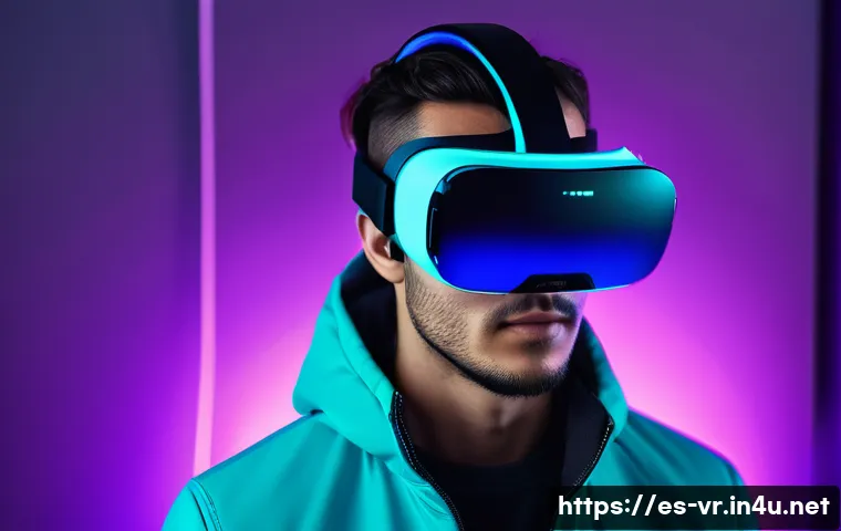 VR 하드웨어 기술 - A futuristic virtual reality headset designed with ultra-lightweight materials and ergonomic contour...