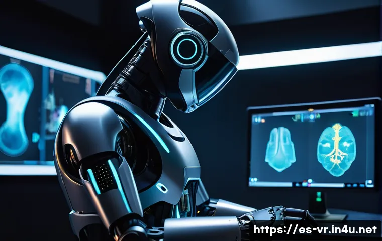 VR 로봇 제어 - A futuristic medical operating room where a surgeon wearing advanced VR gloves and a full haptic fee...