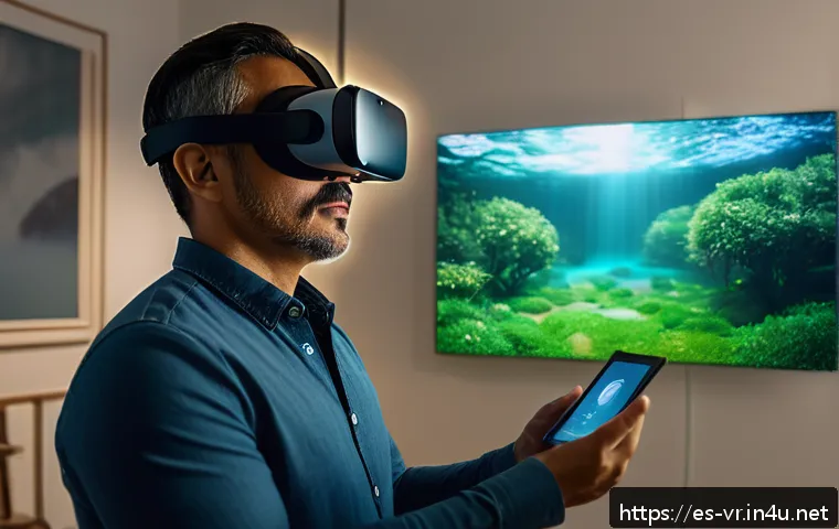 VR 심리치료 - A modern therapy room featuring a young Hispanic woman wearing casual, modest clothing and VR goggle...