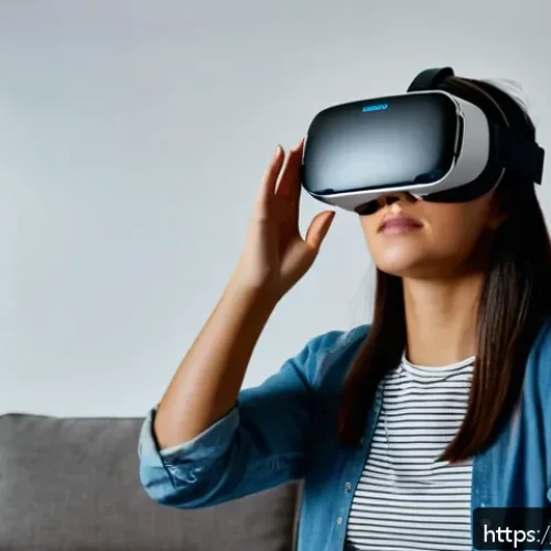 Home 31 VR 모션 추적 - A young adult Hispanic woman wearing a high-tech VR headset with visible sensors and wireless contro...